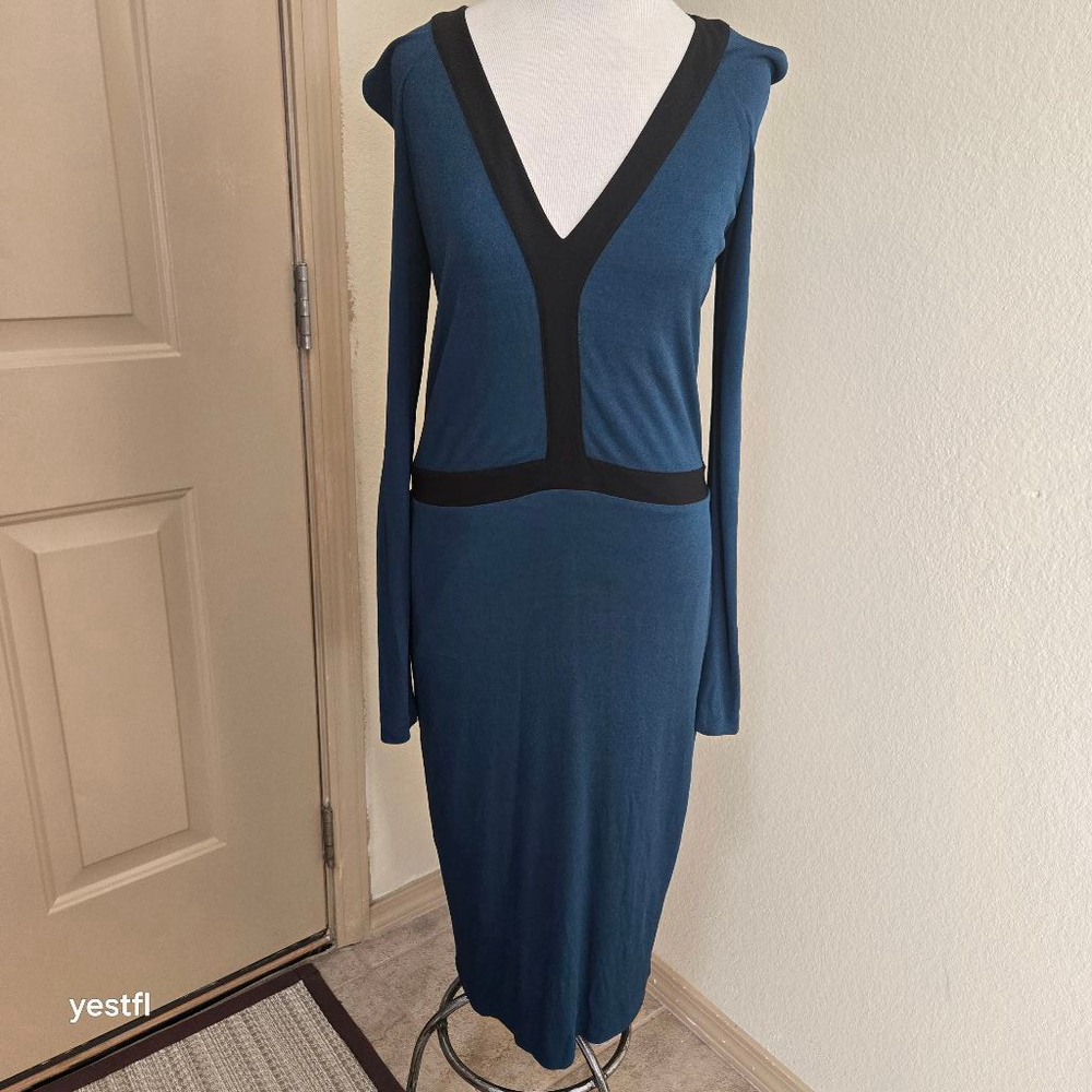 Fendi Wool Blend Dark Green Black Jersey Open Back Midi Dress Eu42 US size 6 - Picture 3 of 13